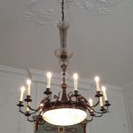 Bronz sárgarézszínű üvegburás csillár bronz